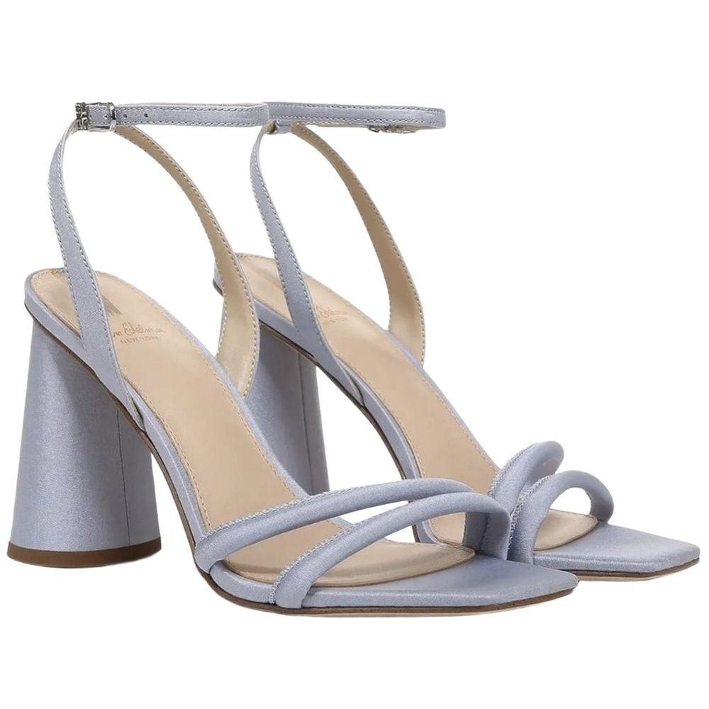 Sam Edelman Block Heel Sandal 9 Ankle Strap Square Toe Satin Formal Blue Kia